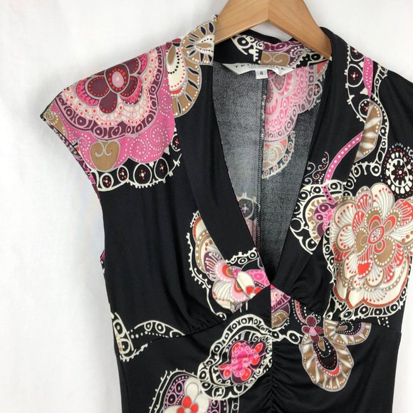 Trina Turk | 100% Silk Ruched Paisley Dress - Picture 3 of 4